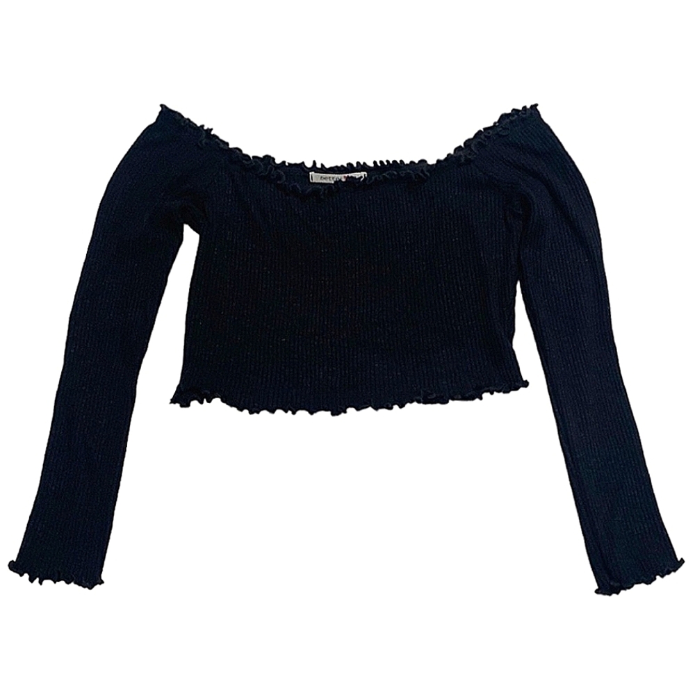 Better Be Black Off The Shoulder Ribbed Knit Crop Top Size L
